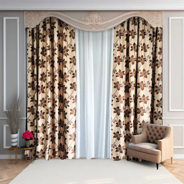 Blickdichter Vorhang aus Satin-Taft – Beige, Braun - 1 Stück