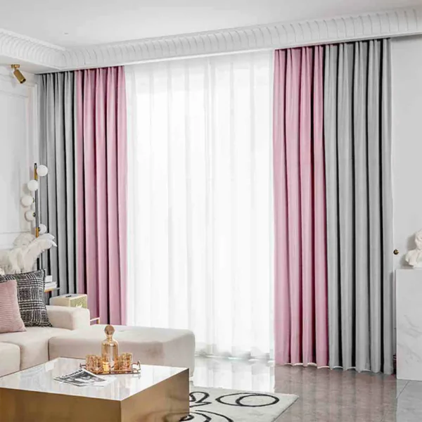 Draperie de Catifea Duo / Roz cu Gri Deschis