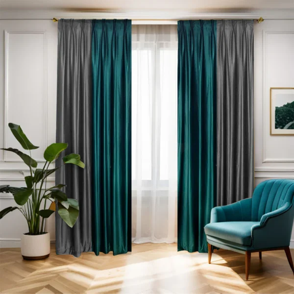 Draperie de Catifea Duo / Turcoaz cu Gri