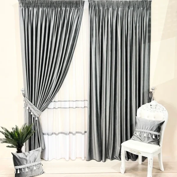 Draperie de Catifea Texturata Lux Blackout 80% Gri Deschis