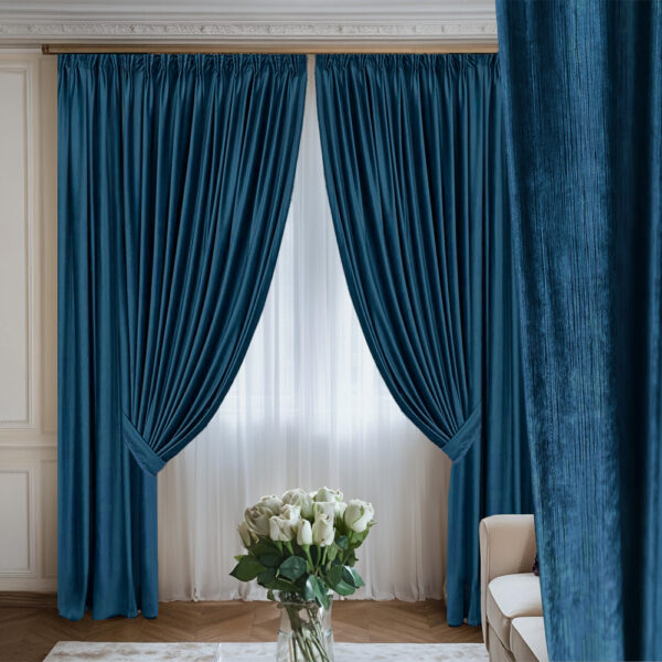 Draperie de Catifea Texturata Lux Blackout 80% Albastru