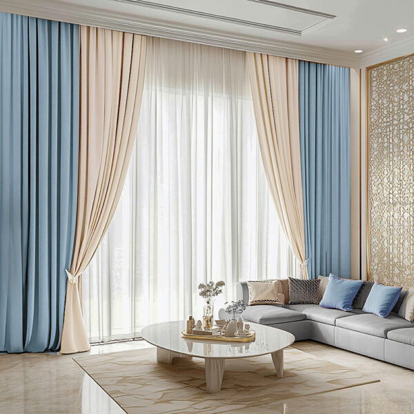 Draperie de Catifea Duo / Baby Blue-Crem
