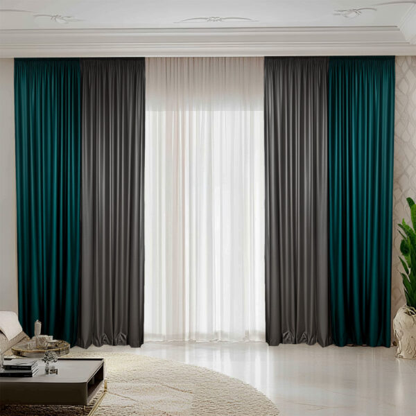 Draperie de Catifea Duo / Turkuaz-Gri Inchis